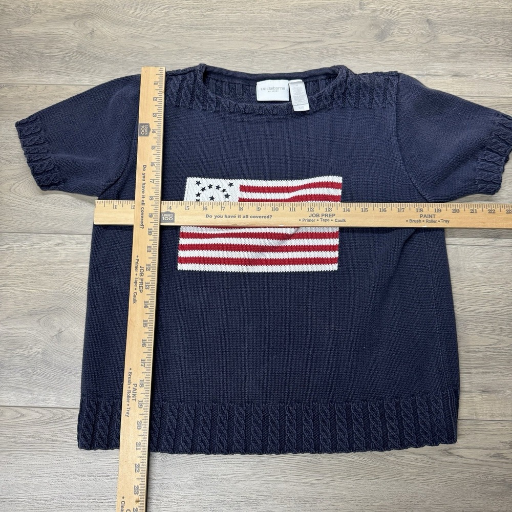 VTG Liz Claiborne Knit Flag Sweater S/S Sz M Preppy Academia Casual - Picture 6 of 10